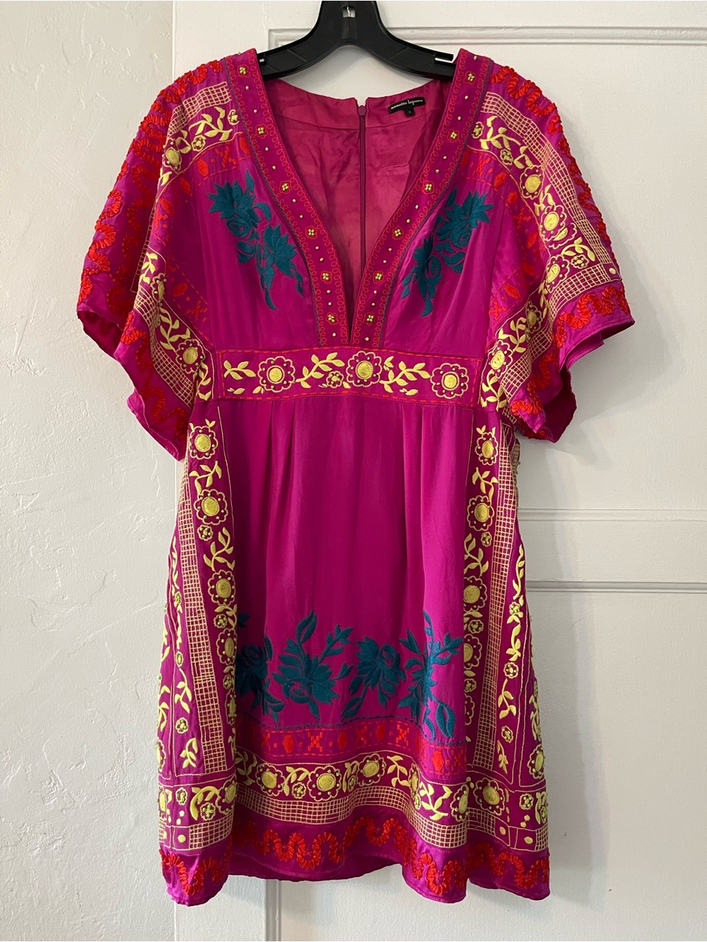 Nanette Lepore silk Hot Pink Embroidered Dress Y2K